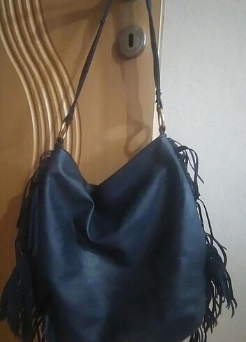 Lacivert Püsküllü Shopper Çanta
