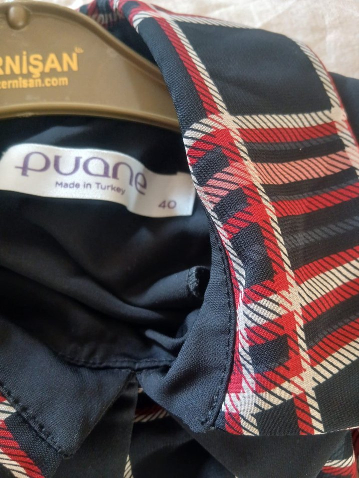 Uzun Kollu Kareli Kadın Elbise - Görsel 3