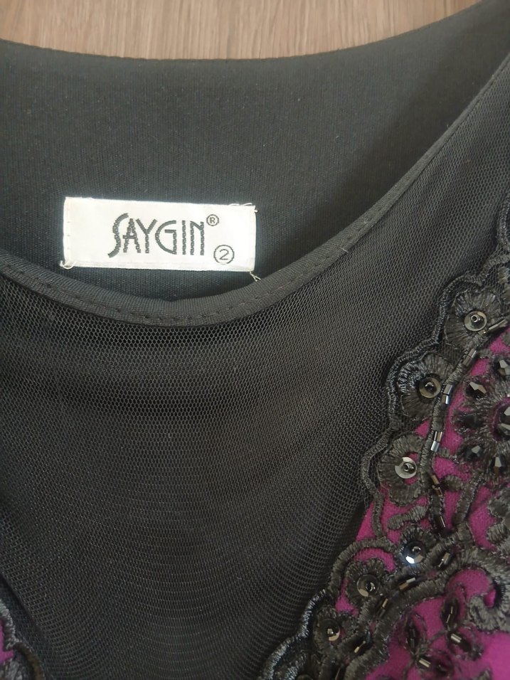 Uzun Mor Dantel Detaylı Kadın Abiye Elbise - Görsel 4