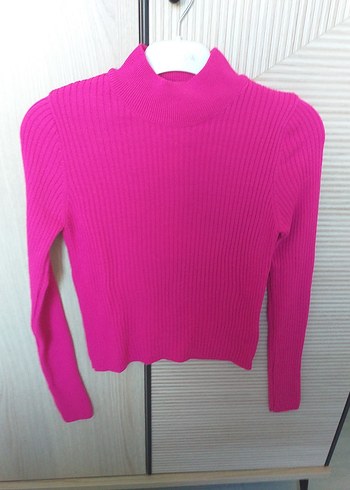 Pembe Kadın Boğazlı Triko Kazak