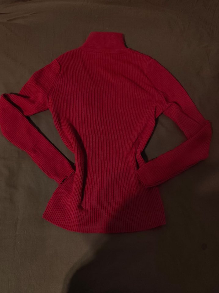 Kırmızı Yarım Balıkçı Yaka Triko Kazak - Görsel 2