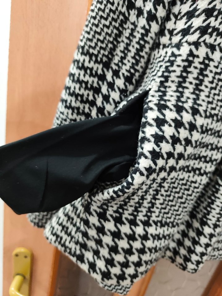 Düğmeli Gri Ekose Midi Kadın Kaban - Görsel 4