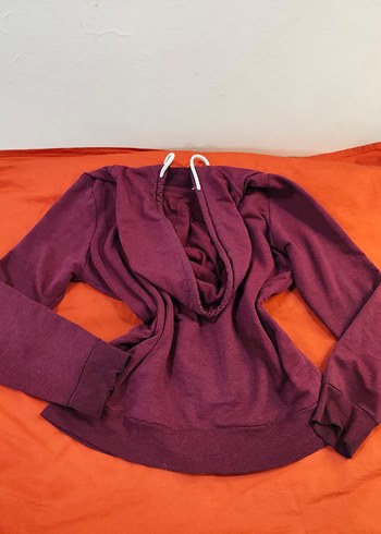 Bordo Kapüşonlu Fermuarlı Sweatshirt M-L beden - Görsel 2