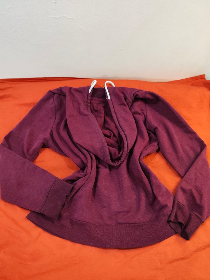 Bordo Kapüşonlu Fermuarlı Sweatshirt M-L beden - Görsel 2