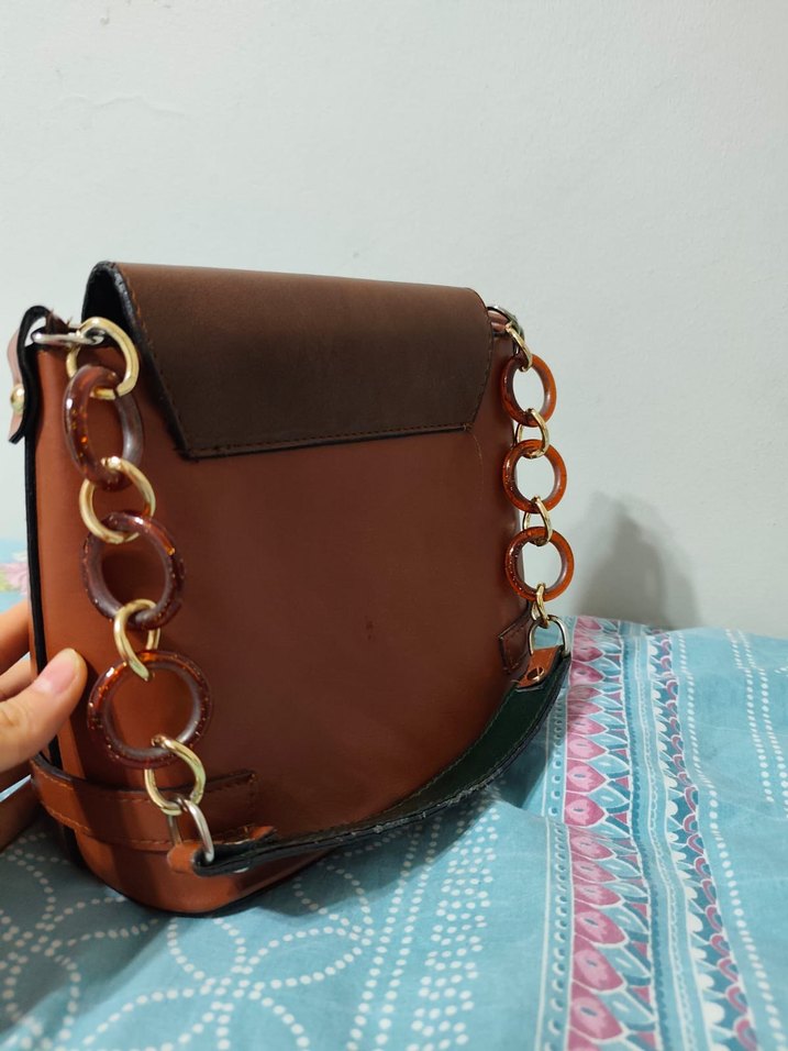Kahverengi Deri Tokalı Kadın Çanta - Görsel 2
