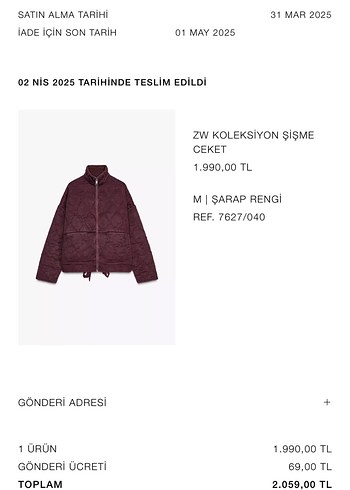 Zara Bordo Fermuarlı Street Wear Kadın Ceket