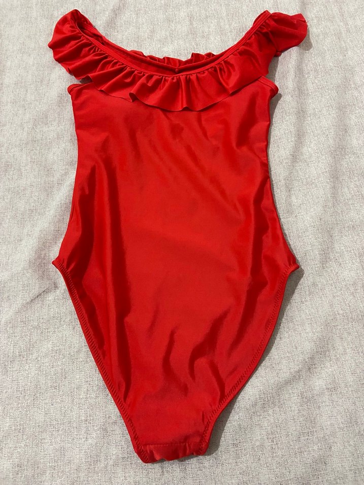 Kırmızı Fırfırlı İnce Askılı Mayo - Görsel 2