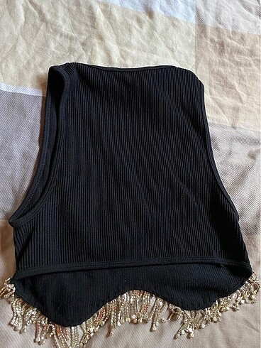 xs Beden siyah Renk Zara Taşlı Crop Top