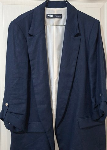 Zara Lacivert Uzun Kollu Blazer Ceket