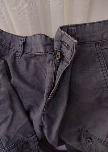 Gri Bol Kesim Kemerli Kot Şort - Görsel 5