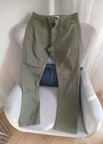 Haki Kumaş Pantolon, Kemerli, Normal Boy - Görsel 4