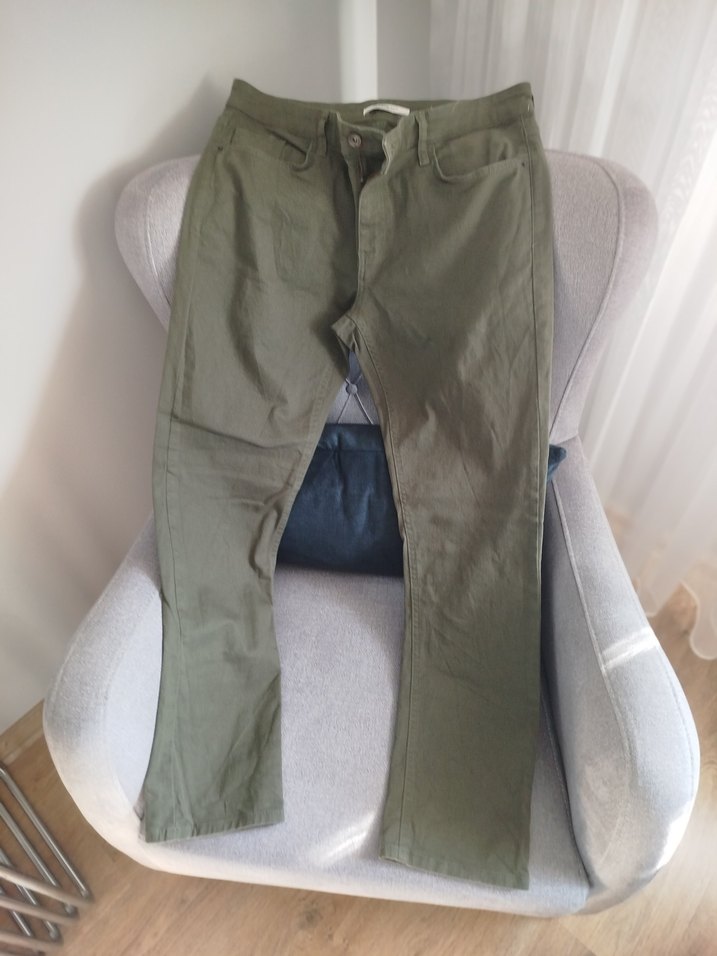 Haki Kumaş Pantolon, Kemerli, Normal Boy - Görsel 4