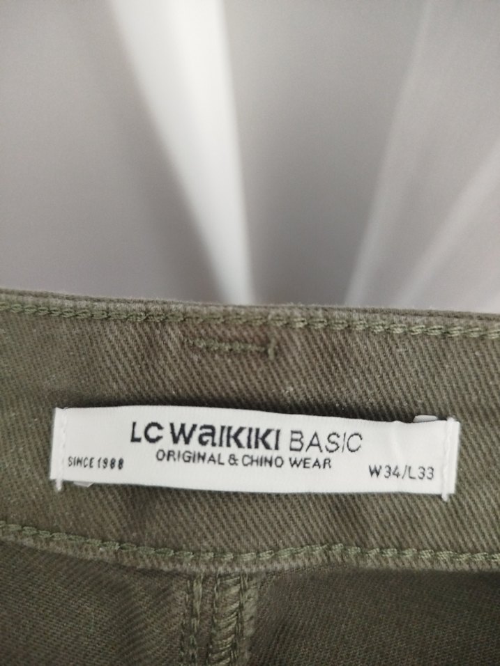 Haki Kumaş Pantolon, Kemerli, Normal Boy - Görsel 3