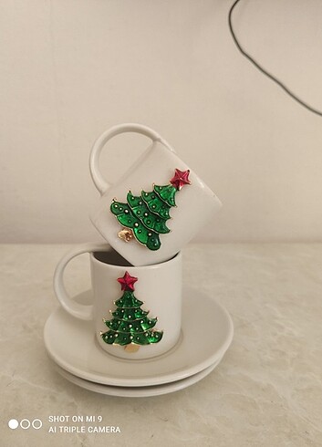 Yılbaşı çam ağacı 2li kahve fincanı 