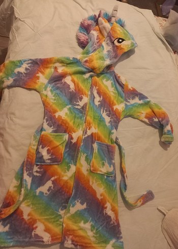 Kız Çocuk Renkli Batik Desenli Bornoz - Görsel 5