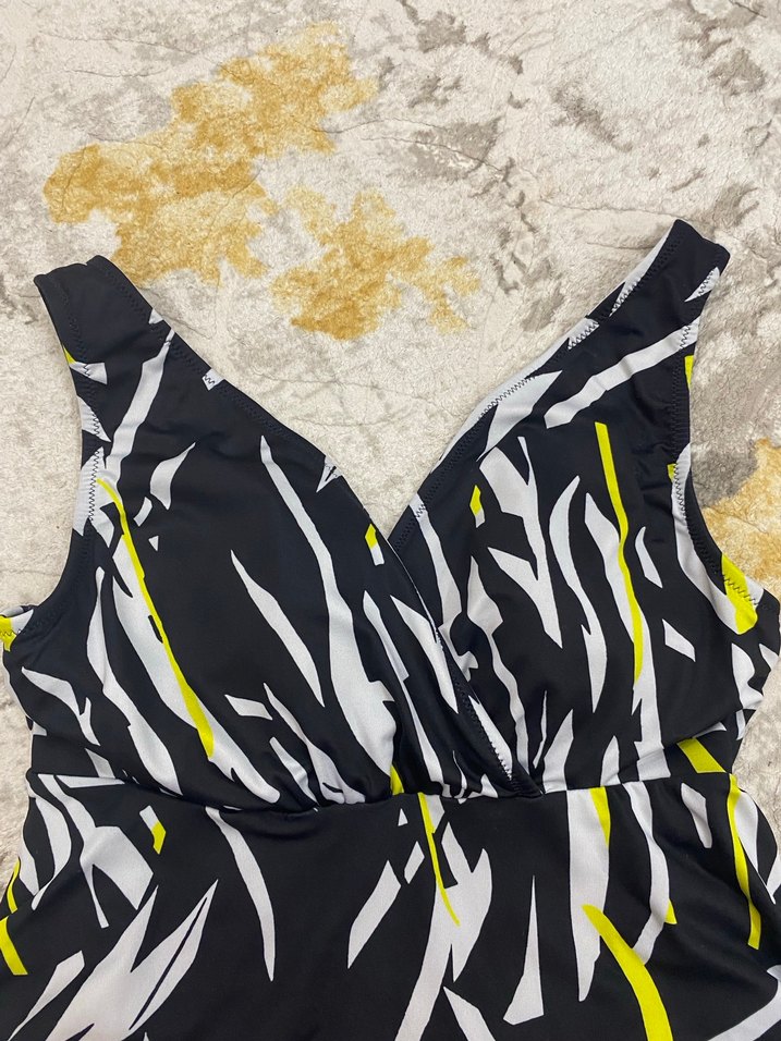 Sarı Zebra Desenli Uzun Kesim Kadın Mayo lcw - Görsel 3