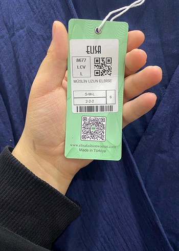 Lacivert V Yakalı Uzun Keten müslin  Elbise - Görsel 6