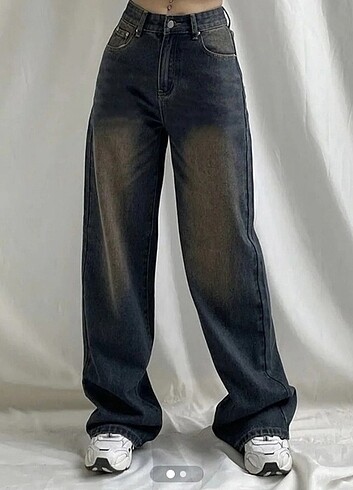 Kahverengi yıkama efekt baggy pantalon 