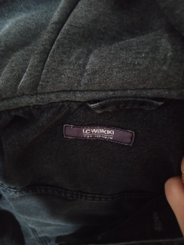 Kapüşonlu Gri Erkek Çocuk Kot Ceket - Görsel 3