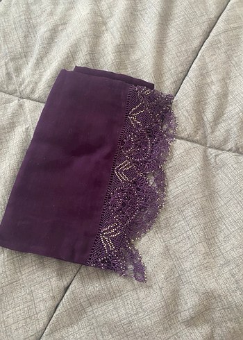 Mor Dantel Detaylı Vintage Kadın Fular - Görsel 2