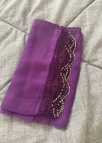 Dantel Detaylı Parlak Mor Kadın Fular - Görsel 2