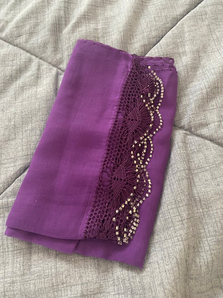 Dantel Detaylı Parlak Mor Kadın Fular - Görsel 2