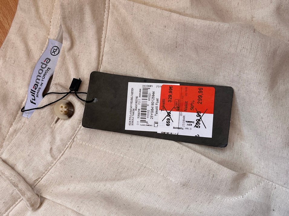 Bej Keten Bol Kesim Mini Şort - Görsel 4