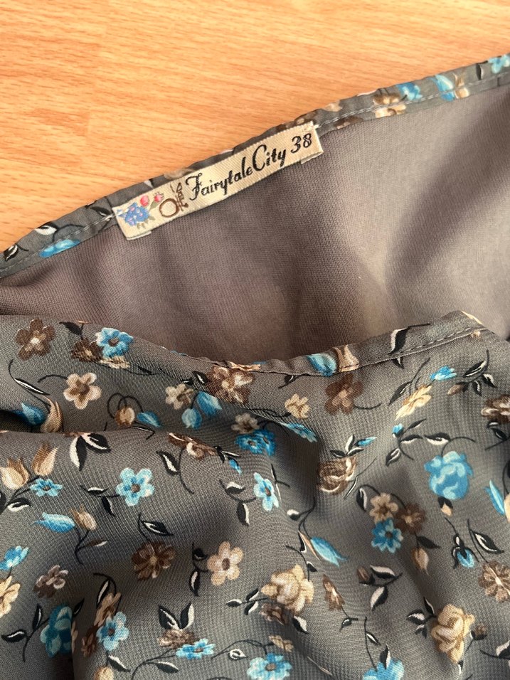 Gri Renk Çiçekli Uzun Kollu Elbise - Görsel 2