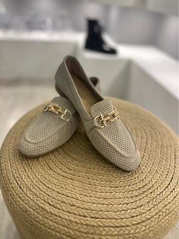 Kadin Bej Gercek Süet Deri Günlük Loafer