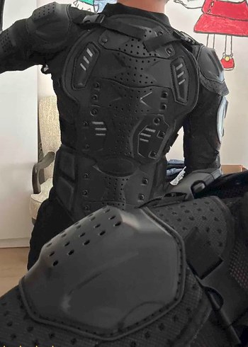 Kemerli Korumalı Siyah Motor Ceketi - Görsel 2