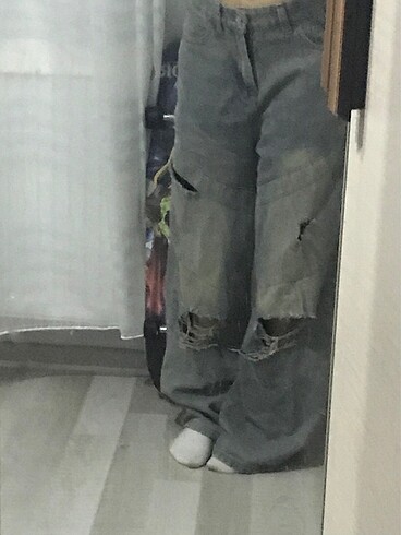 Diğer Mavi Yırtmaçlı Baggy Jean