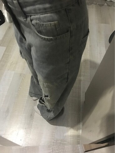 s Beden Mavi Yırtmaçlı Baggy Jean