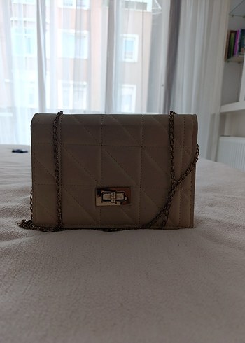  Beden ten rengi Renk Zincir Detaylı Bej Süet Vintage Kadın Çanta