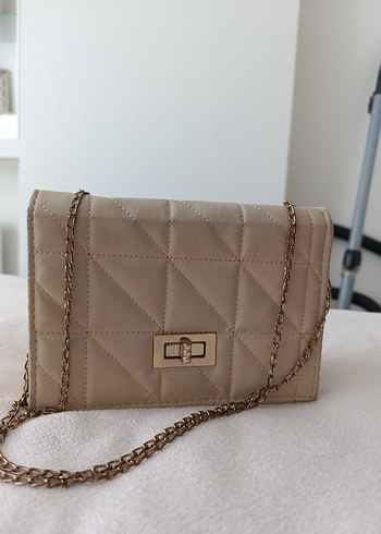 Diğer Zincir Detaylı Bej Süet Vintage Kadın Çanta