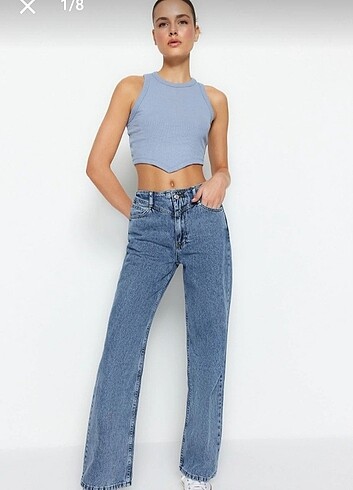 Koyu Mavi Yüksek Bel Wide Leg Jeans