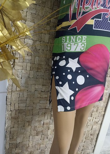 xl Beden çeşitli Renk Renkli Baskılı Mini Kadın Elbise