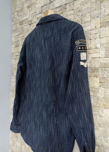 Düğmeli Lacivert Denim Erkek Gömlek - Görsel 3