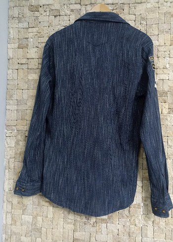 Düğmeli Lacivert Denim Erkek Gömlek - Görsel 4