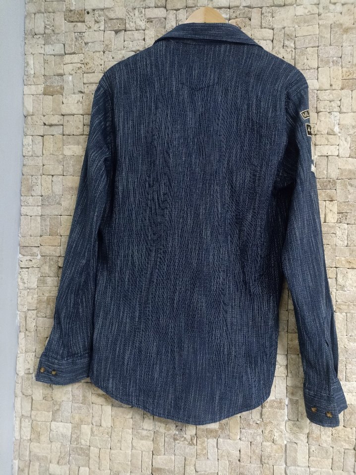 Düğmeli Lacivert Denim Erkek Gömlek - Görsel 4