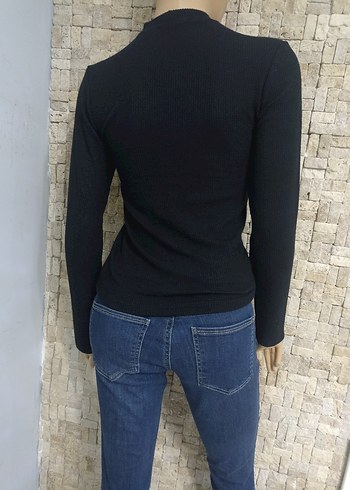 Siyah V Yakalı Kayışlı Kadın Triko - Görsel 3