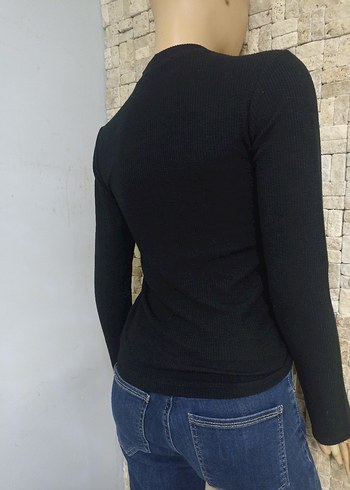 Siyah V Yakalı Kayışlı Kadın Triko - Görsel 4