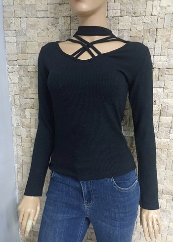 Siyah V Yakalı Kayışlı Kadın Triko - Görsel 2