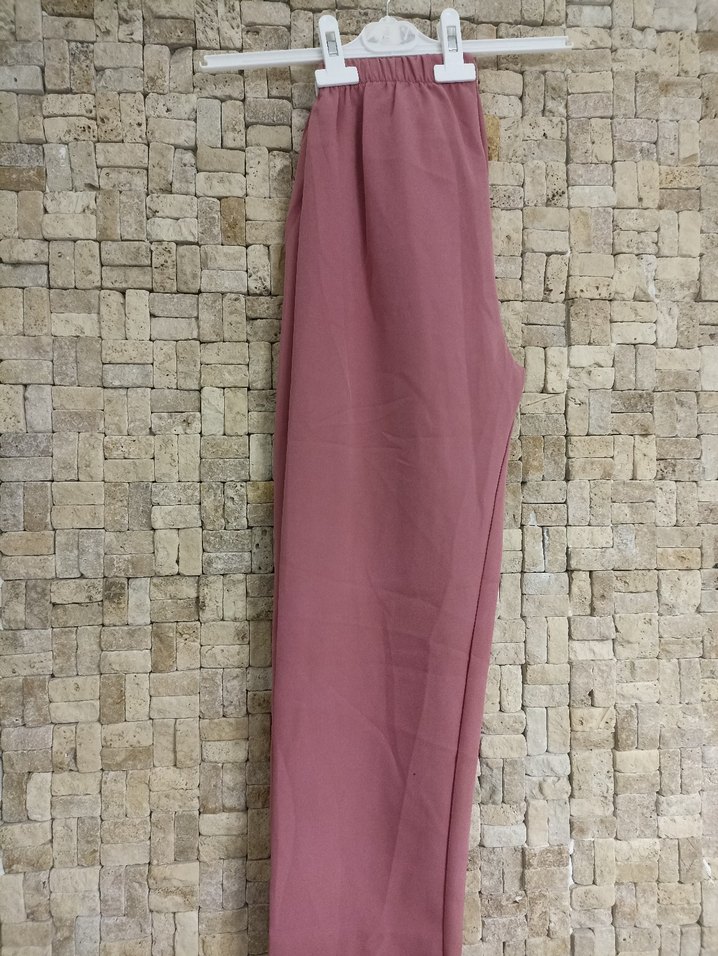 Pembe Midi Keten Rahat Kesim Kadın Pantolon - Görsel 4