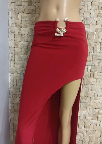Kırmızı Drapeli Uzun Kadın Etek - Görsel 2