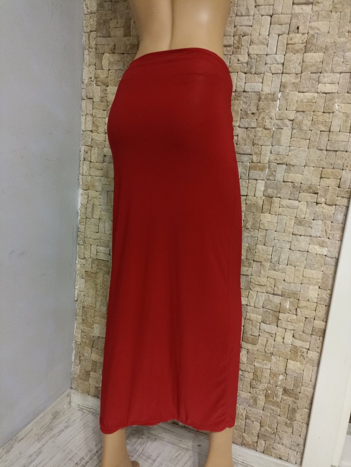 Kırmızı Drapeli Uzun Kadın Etek - Görsel 3
