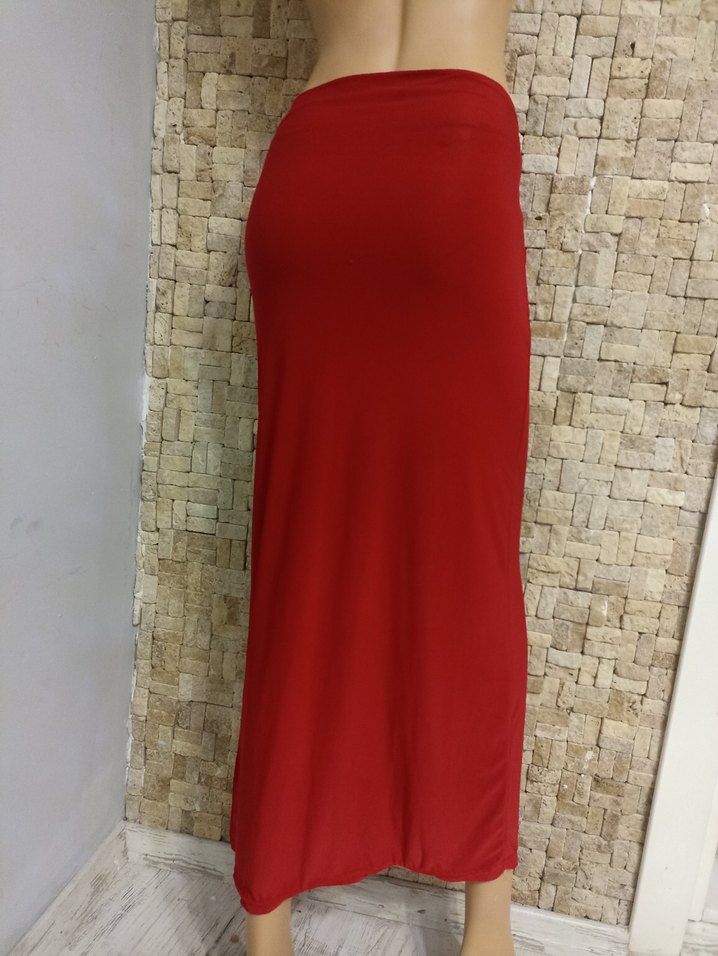 Kırmızı Drapeli Uzun Kadın Etek - Görsel 4
