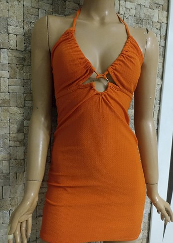 Turuncu Drapeli Mini Elbise - Görsel 2