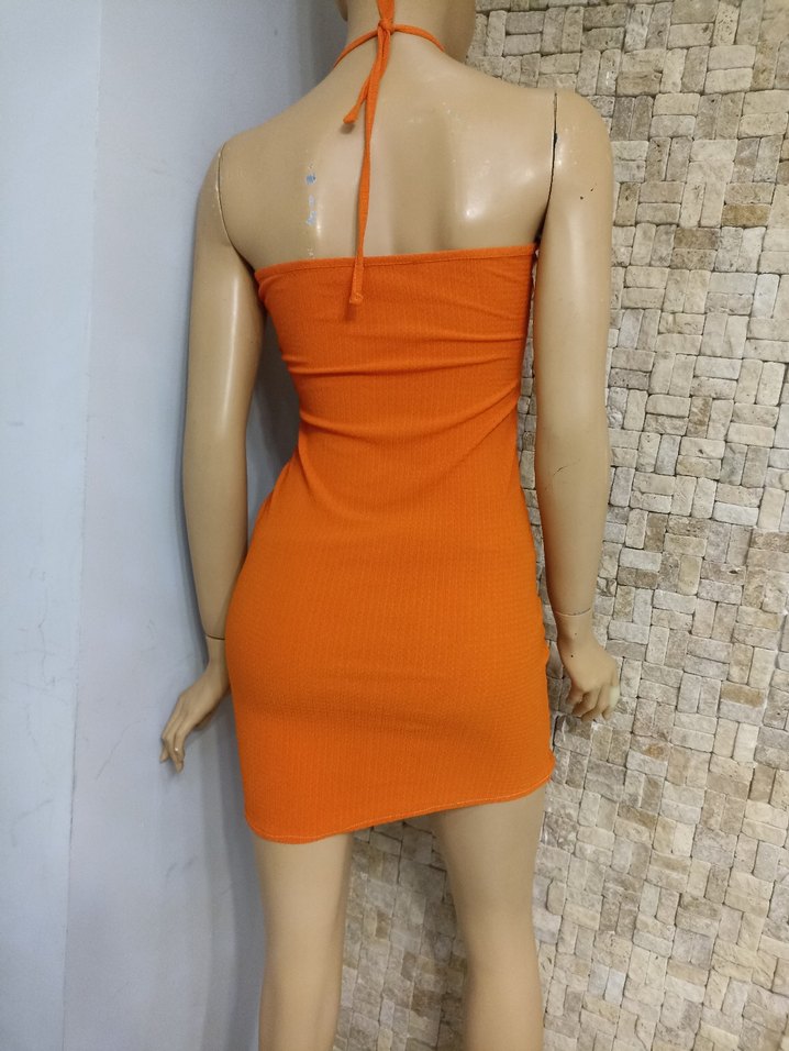 Turuncu Drapeli Mini Elbise - Görsel 4