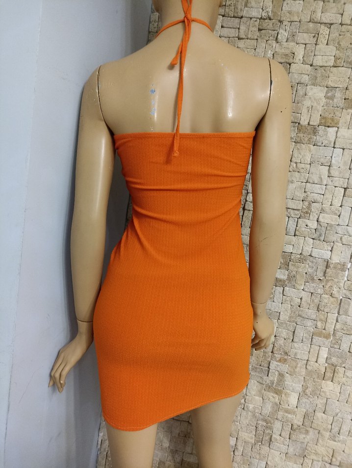 Turuncu Drapeli Mini Elbise - Görsel 5