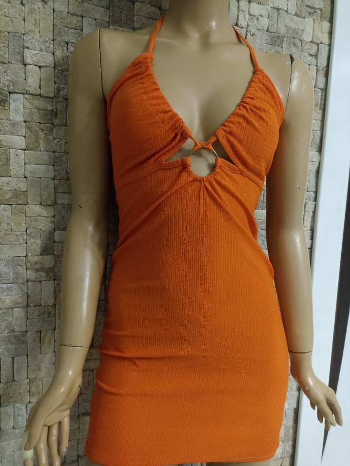 Turuncu Drapeli Mini Elbise - Görsel 2